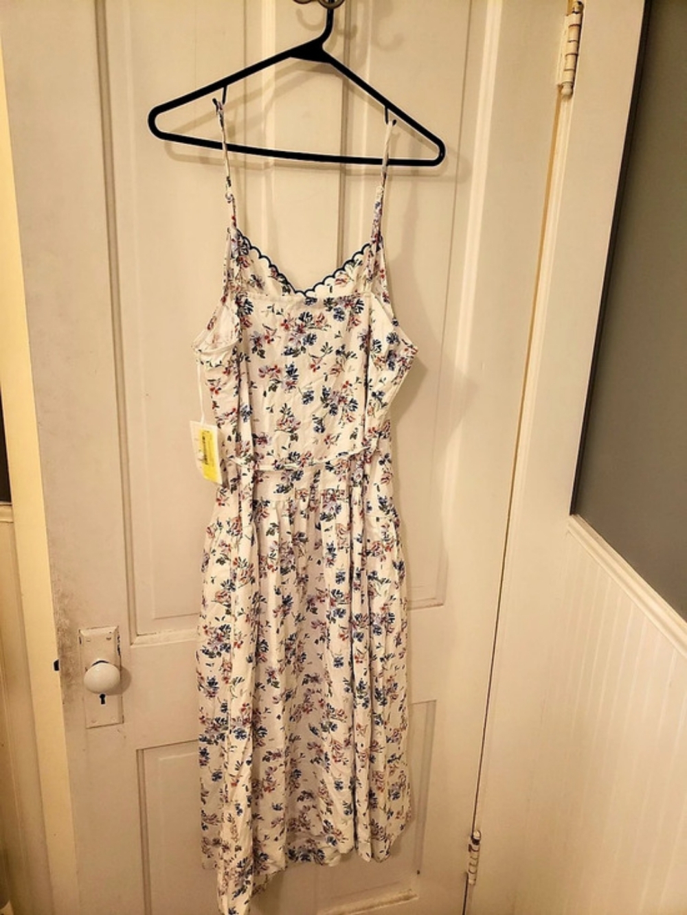 Free Assembly Floral Midi Dress White & Blue Size 12-14